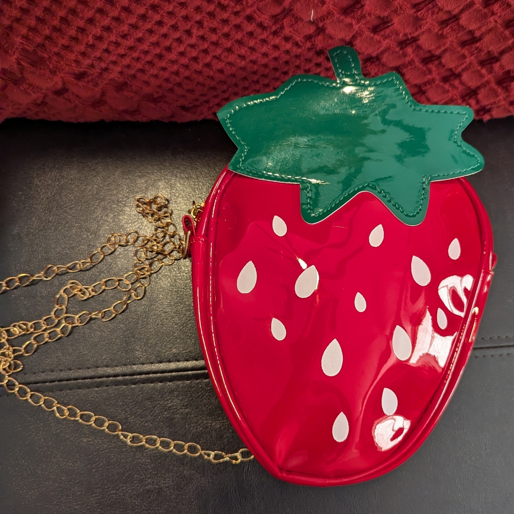 Strawberry-Shaped Red and Green Women's Bag